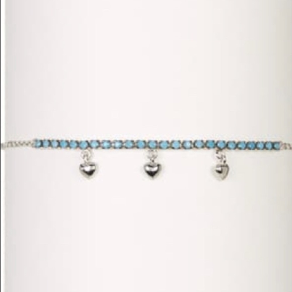 ADORNIA- Turquoise Stone & Hanging Hearts Bracelet